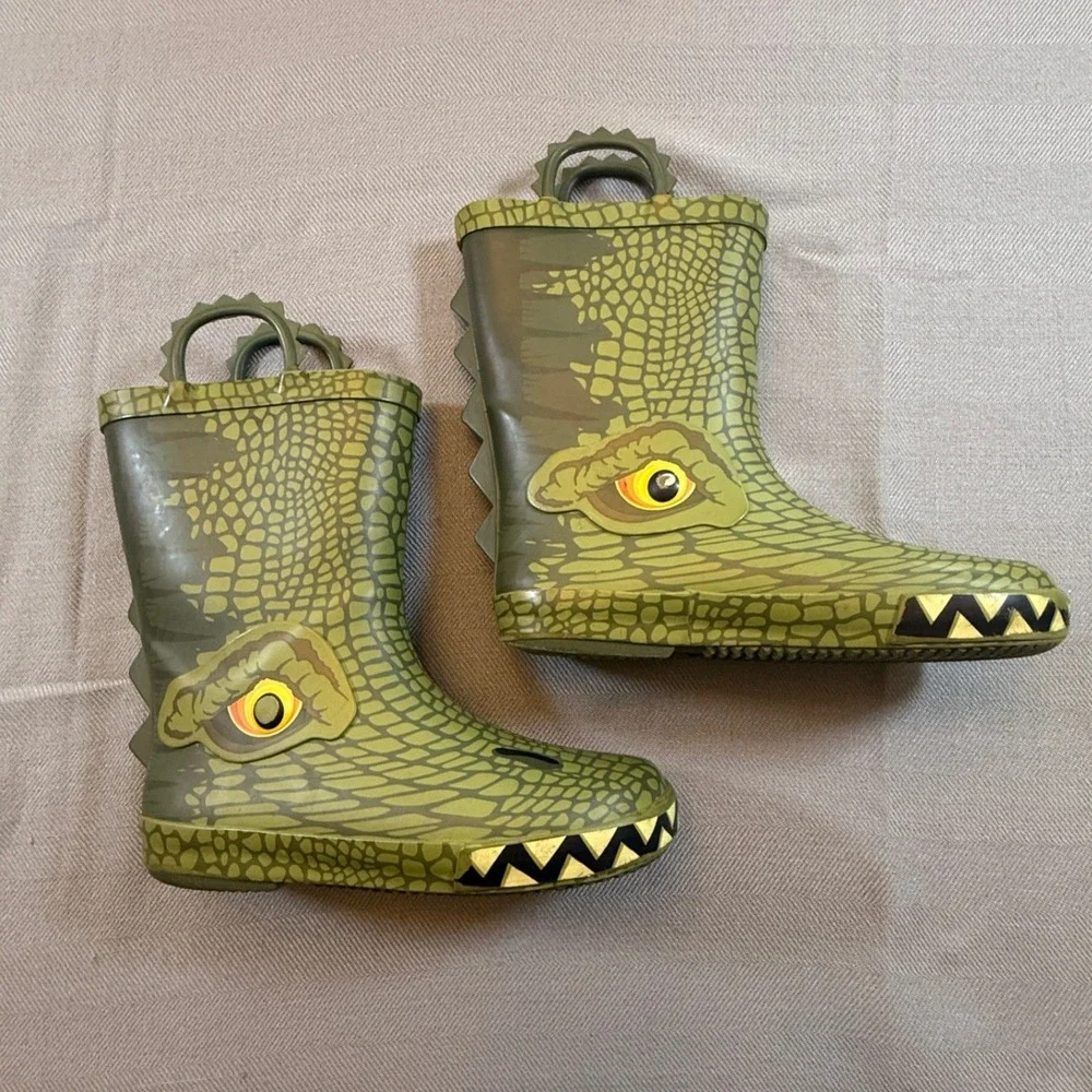 Member's Mark Kids Alligator Rain Boots Green Reptile Waterproof Size 13/1
